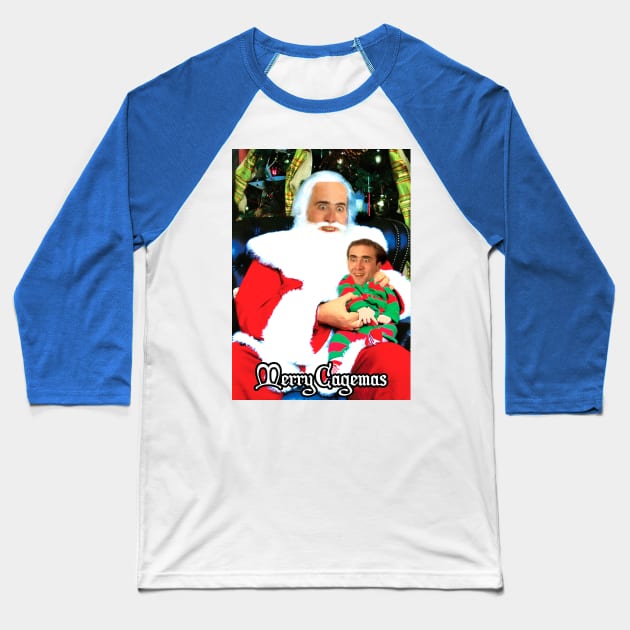 Merry Cagemas Santa Knee Nicolas Cage Christmas Baseball T-Shirt by Nova5